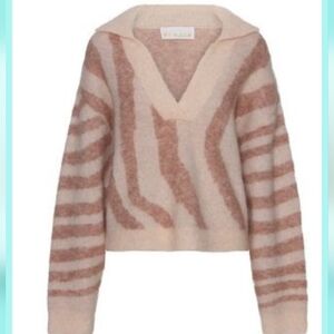 Designer Remain Birger Sweater in Soft Pink and Cream Animal Pattern fits S-M-L